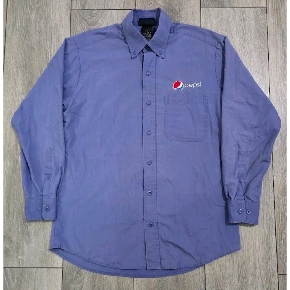 Pepsi‎ Work Shirt Aramark Men M Blue Button Up Uniform Embroidered Logo Vintage